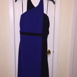 Badgley Mischka color block blue and black dress.